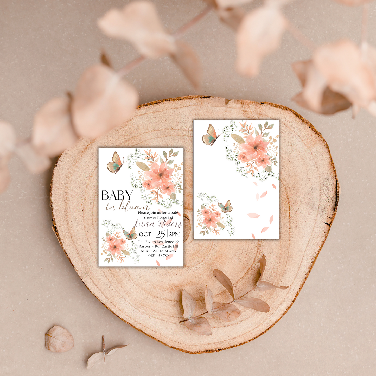 Baby in Bloom Editable Invitation – Wildflower Baby Shower for Girl, Purple Butterfly Printable Invite