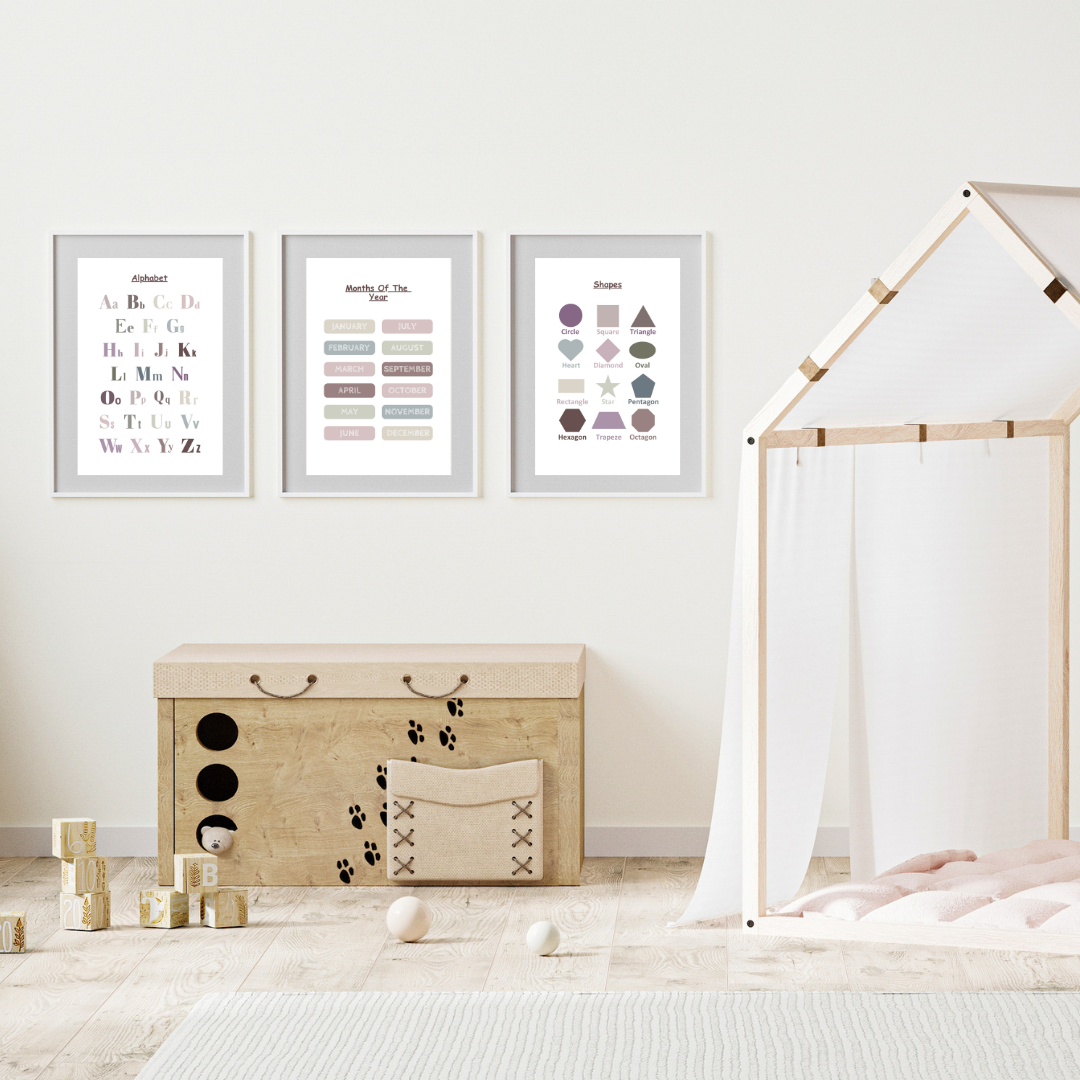 Earthtone Educational Posters | Set of 12 Homeschool Prints| Decor Bundle | Montessori Classroom | Toddler Playroom | Digital Downloads