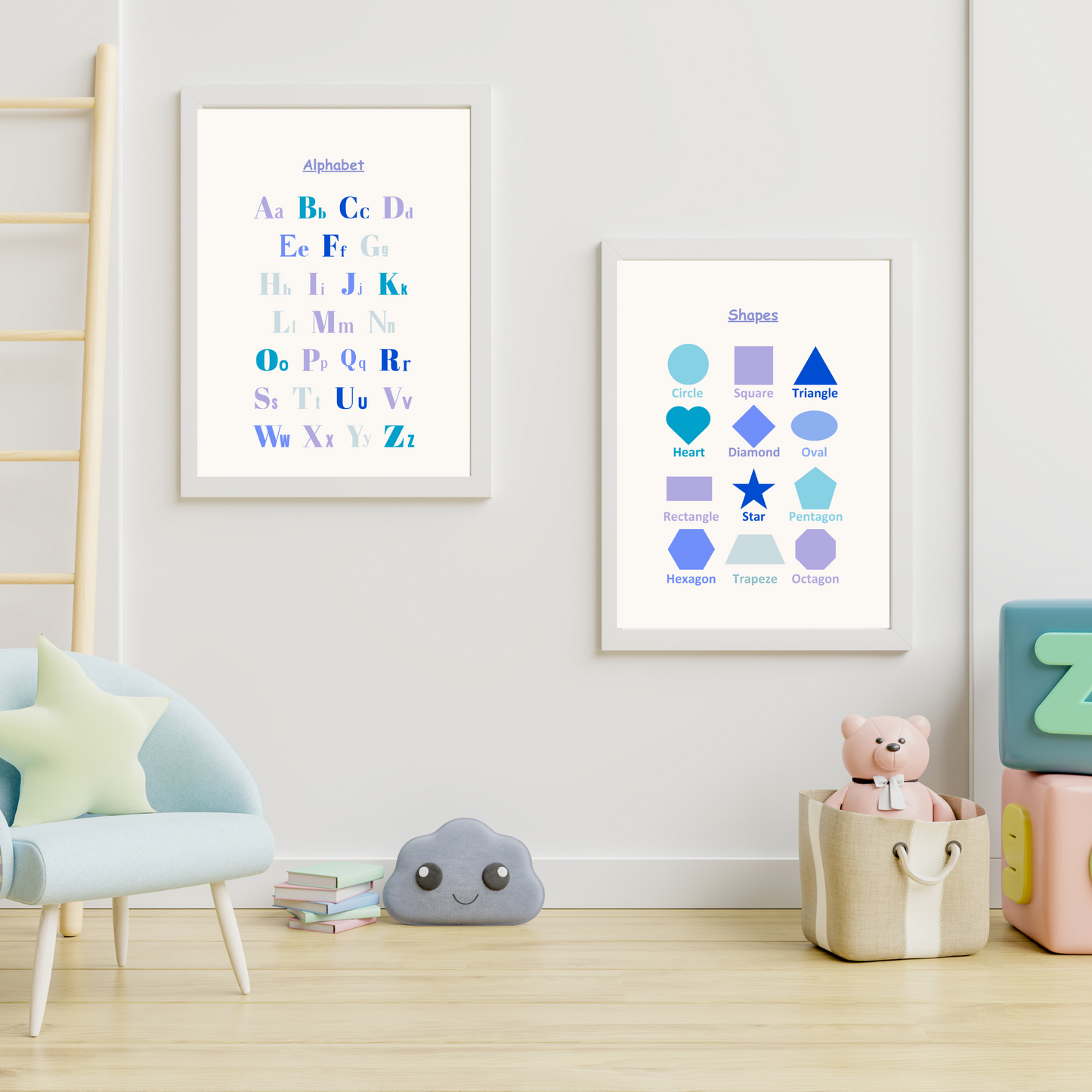 Blue Educational Posters, 12 Homeschool Prints, Montessori Classroom Decor, Toddler Playroom, Sky Kids Nursery, Blue Playroom Wall Art Print