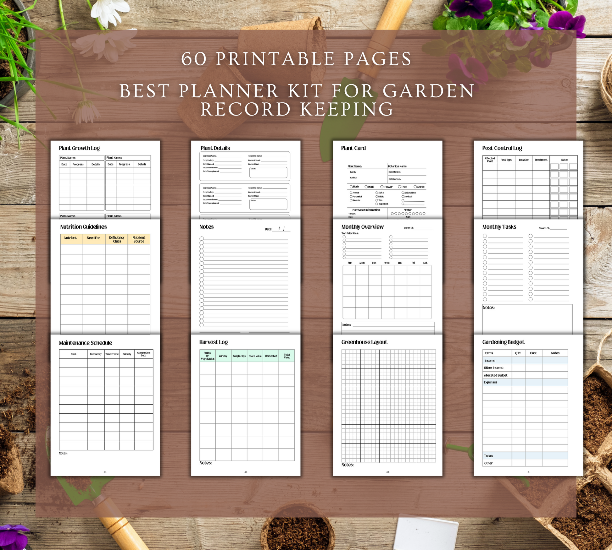 house plant watering chart Gardening Planner Printable