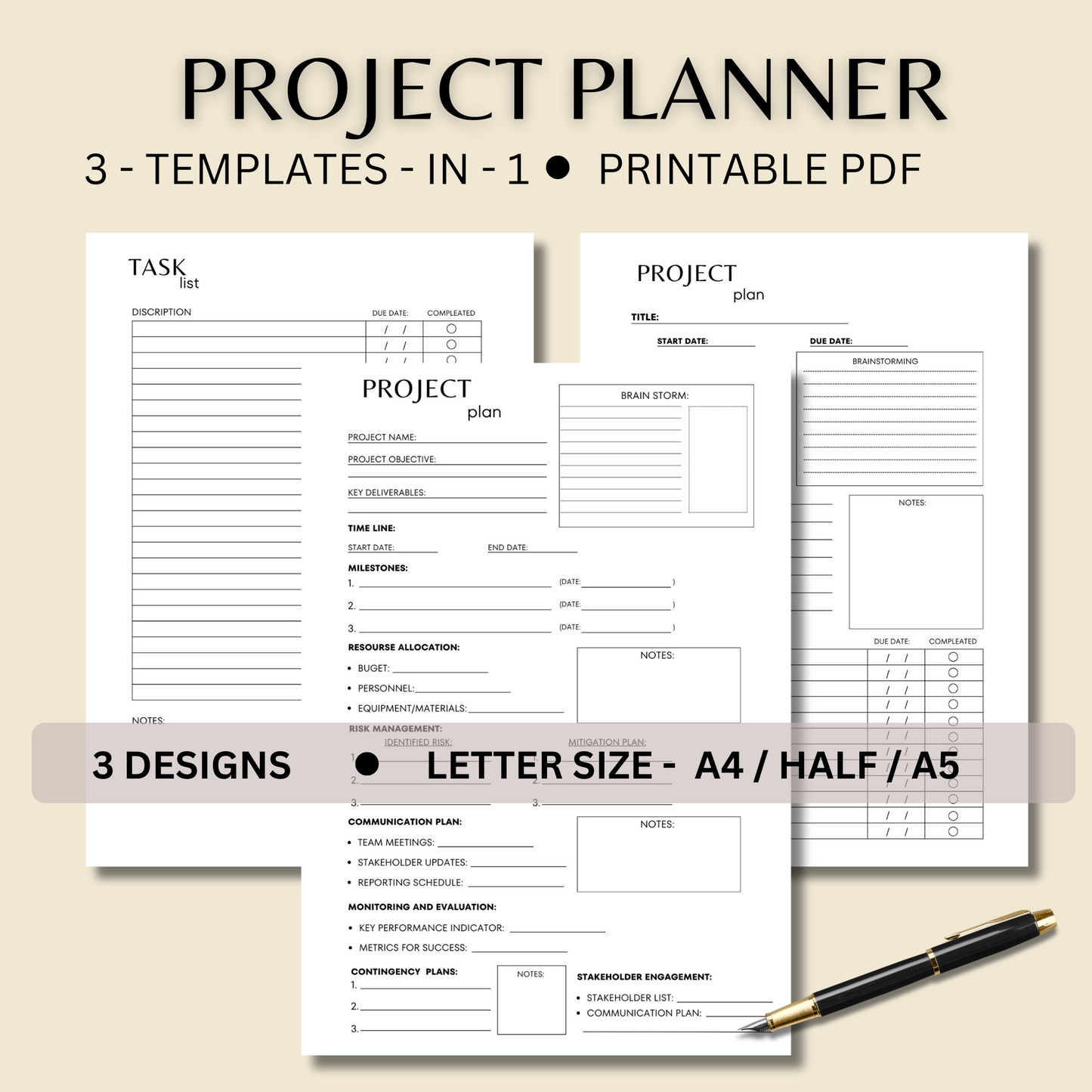 Project Planner Printable | Work Planner | Project Timeline Tracker | Project Management | Business Planner PDF | GoodNotes Template | A5, 100% PLR Rights