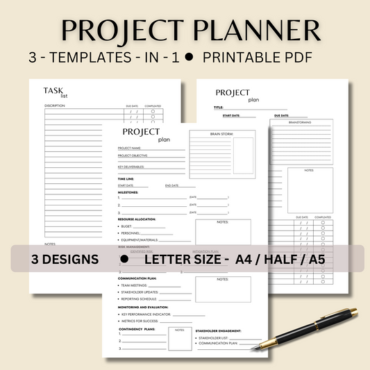 Project Planner Printable | Work Planner | Project Timeline Tracker | Project Management | Business Planner PDF | GoodNotes Template | A5, 100% PLR Rights
