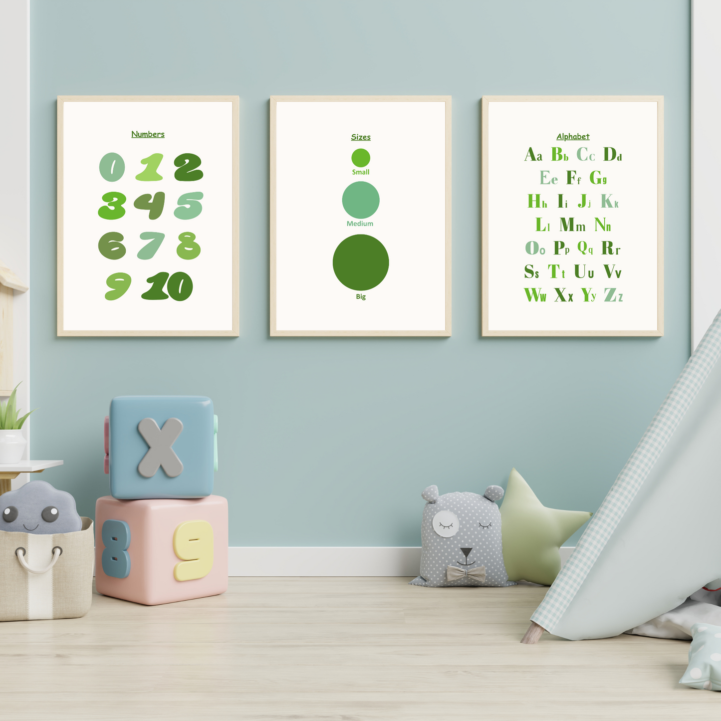 Set of 12 Educational Green Wall Art| Classroom Posters| Homeschool Printables| Educational Poster| Alphabet Poster| Kid Wall Art| Playroom